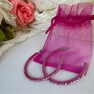 Pink Rhinestone Half Hoop Earrings